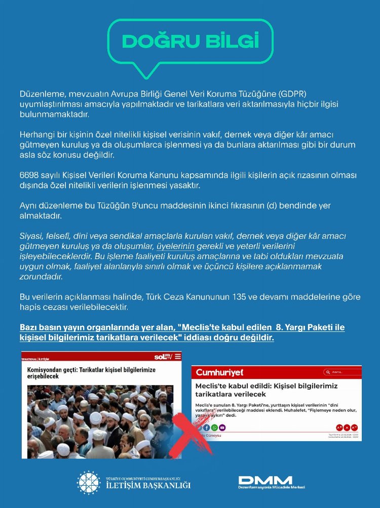 İletişim Başkanlığı, 8. Yargı Paketi ile ilgili iddiaları yalanladı