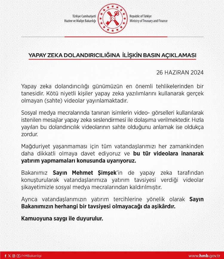 Bakanlıktan ‘yapay zekâ dolandırıcılığı’ uyarısı