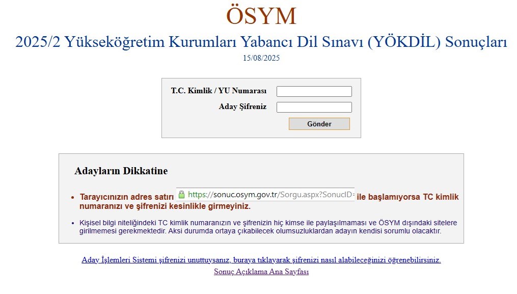 AÇIKLANDI | YÖKDİL/2 sonuçları sorgulama ekranı ÖSYM 2025: YÖKDİL puan görüntüleme ve muvaffakiyet sırası